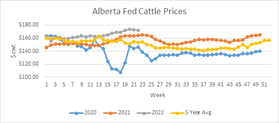 Photo of a graph of AlbertaFed Cattle Prices