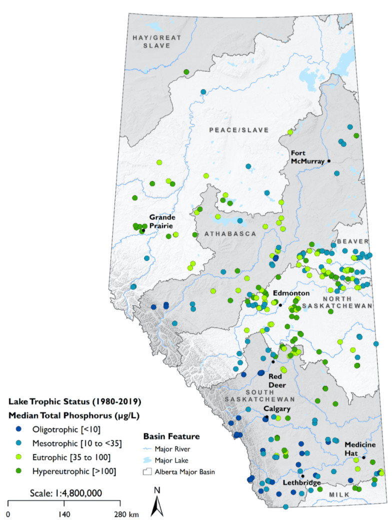 Photo of a map of Alberta showing the phosphorus concentration