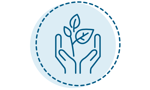 Icon of hands holding a plant.