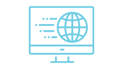 Icon of a computer screen with a globe streaming across it