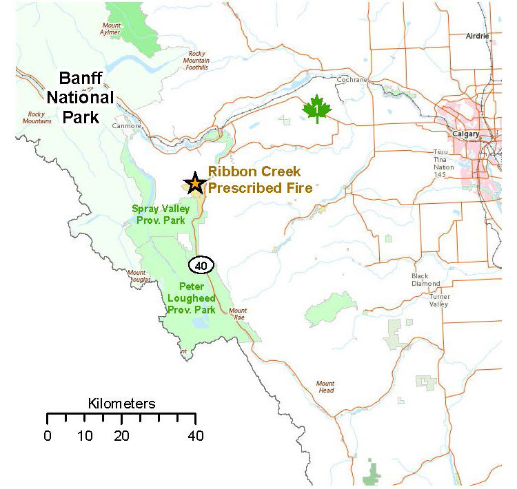 Map showing the location of the Ribbon Creek Prescribed Fire