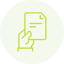 Green hand holding a sheet of paper icon