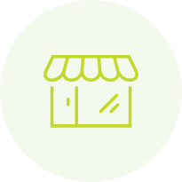 Green icon outline of a retail store