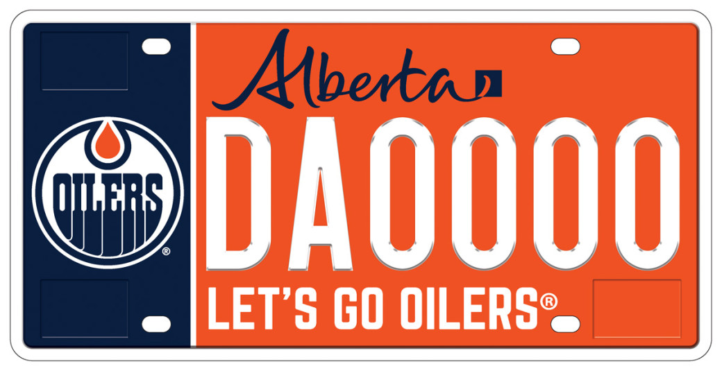 An image of the new Edmonton Oilers licence plate
