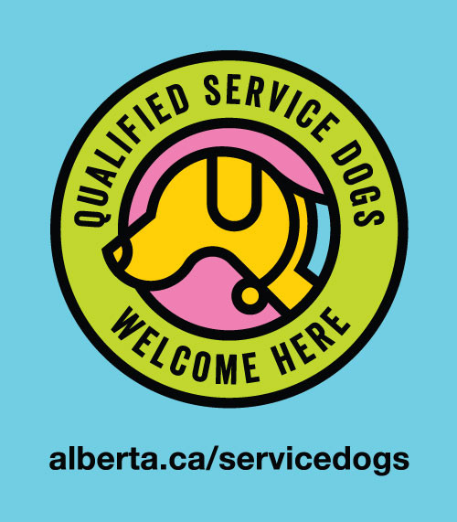 Service dog decal that businesses and organizations can request to display at their business to show they welcome and support service dog teams.