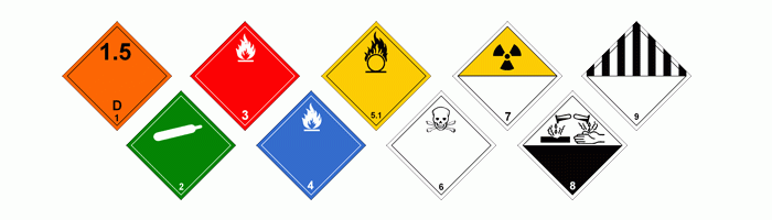 Symbols of the 9 classes of dangerous goods