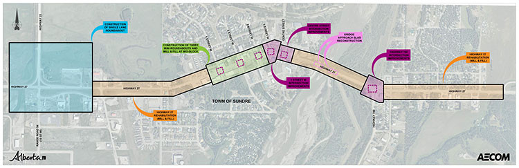 Diagram showing  location of select roadway rehabilitation Improvements on Highway 27:06 within the Towns Corporate Limit