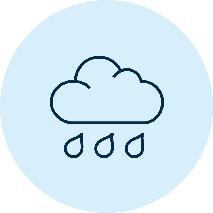 Precipitation icon: Outline of a cloud with 3 rain drops