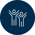 Icon of 2 people cheering with their arms up.
