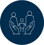 Icon of a family of 3 with 2 adults on each side and a child holding their hands in the middle.