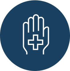 Icon of a medical cross in the middle of a hand.