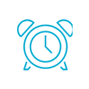 Blue icon outline of an alarm clock
