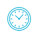 Blue icon outline of a clock