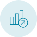 icon of a bar chart with an arrow in a circle
