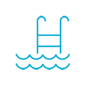 Blue icon outline of a ladder and waves