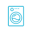 Blue icon outline of a washing machine