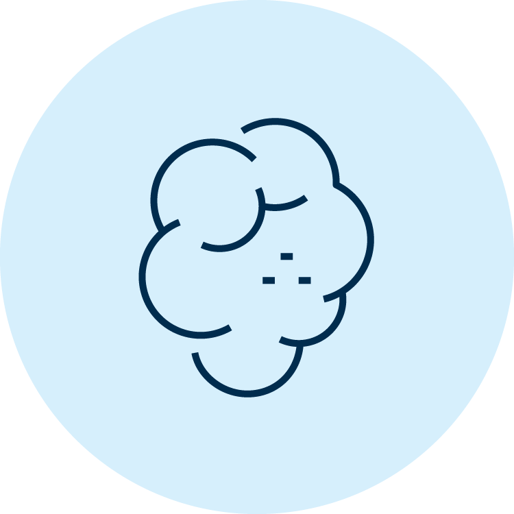 Icon depicting cloud of smoke bordered by a blue circle.