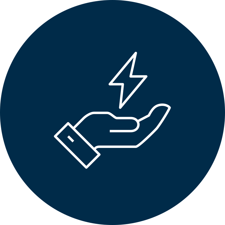 Icon of a hand holding up a lightning bolt