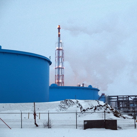 Petrochemical plant structures on a cold winter day