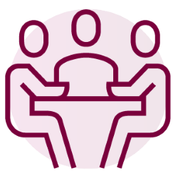 Illustration of 3 people sitting around a table together.
