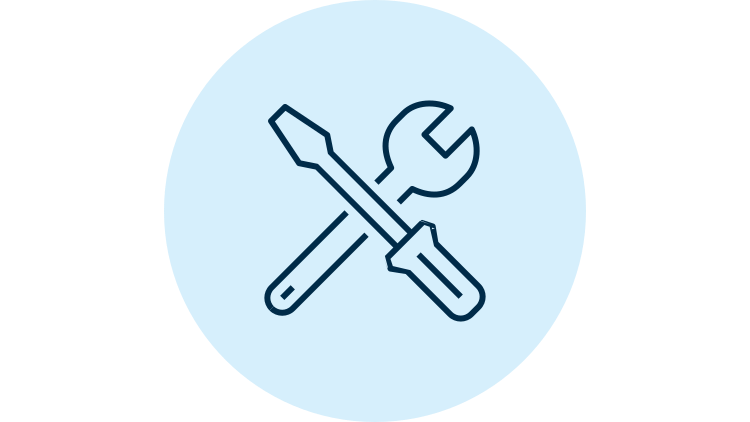 Icon of a wrench and screwdriver crossed over each other
