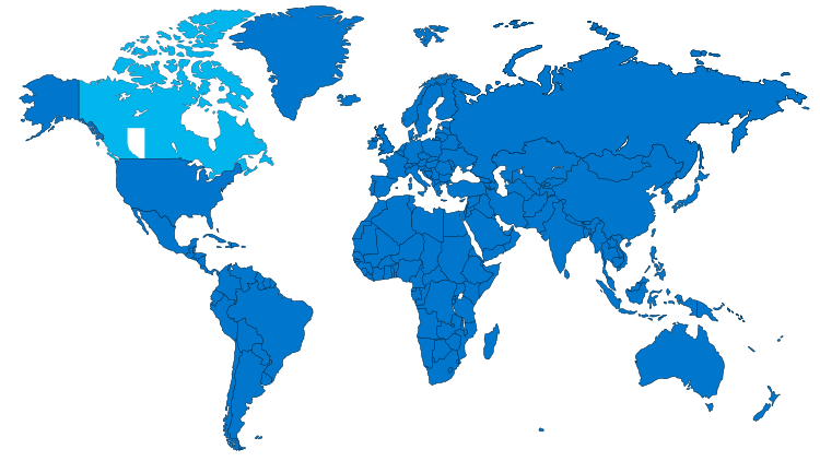 Map of the world highlighting the location of Alberta within Canada