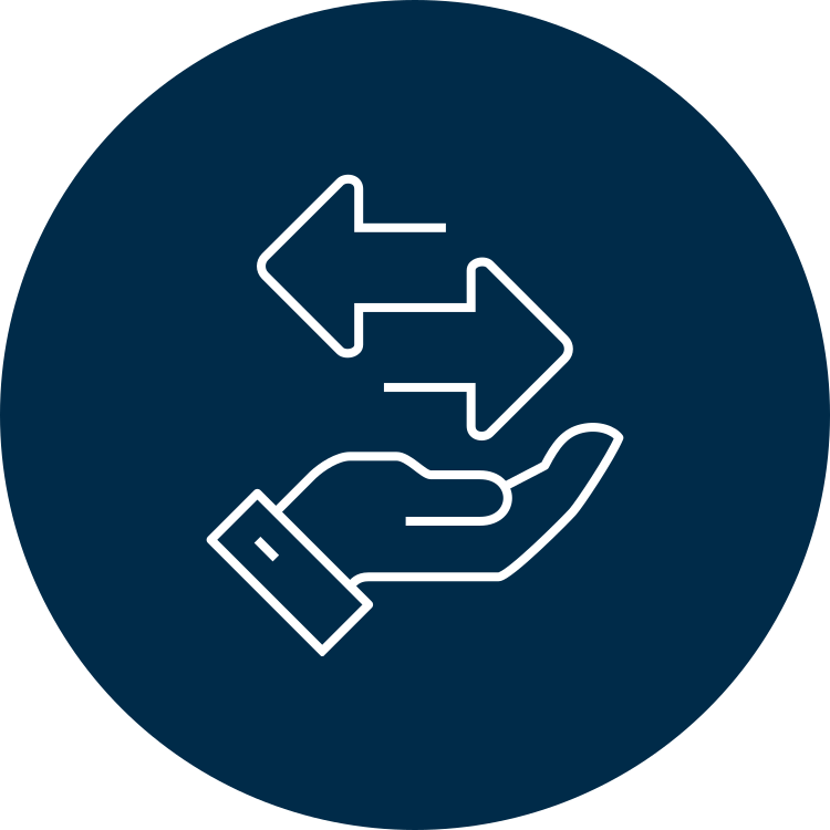 Icon of a hand holding two arrows going in opposite directions