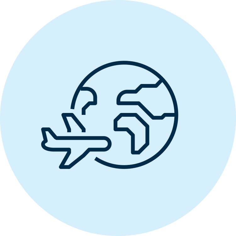 Icon of an airplane flying around the Earth