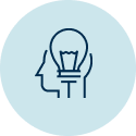 Icon of a head and a light bulb, symbolizing new ideas.