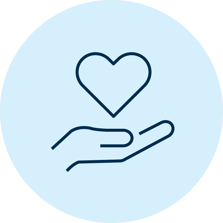 A stylized heart floating above a person's hand