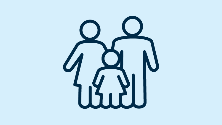 Icon outline of a mother and father standing with a child in the middle