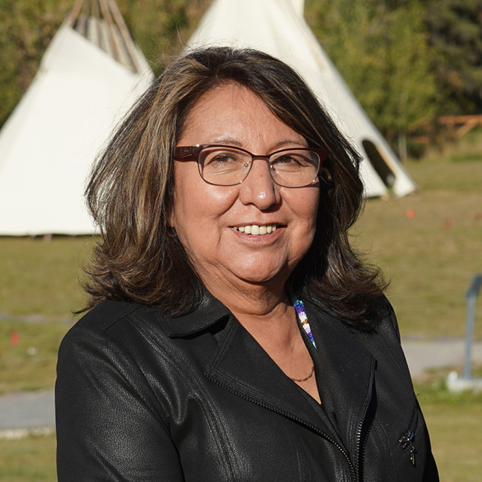 A head and shoulders shot of Elder Alice Kaquitts, a member of the Goodstoney First Nation who serves on the Indigenous Wisdom Advisory Panel in Alberta. 